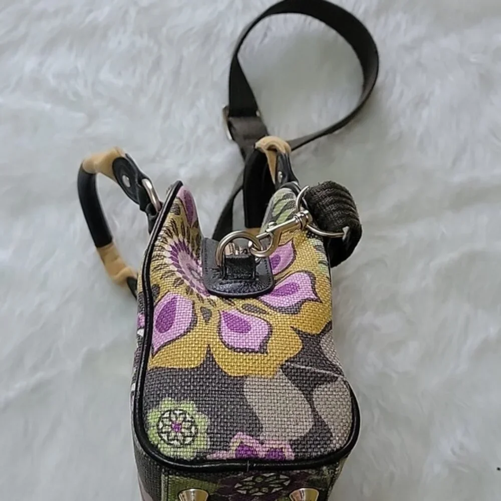 SPARTINA 449 Linen Purple Green Floral Printed Boho Preppy Satchel Crossbody Bag